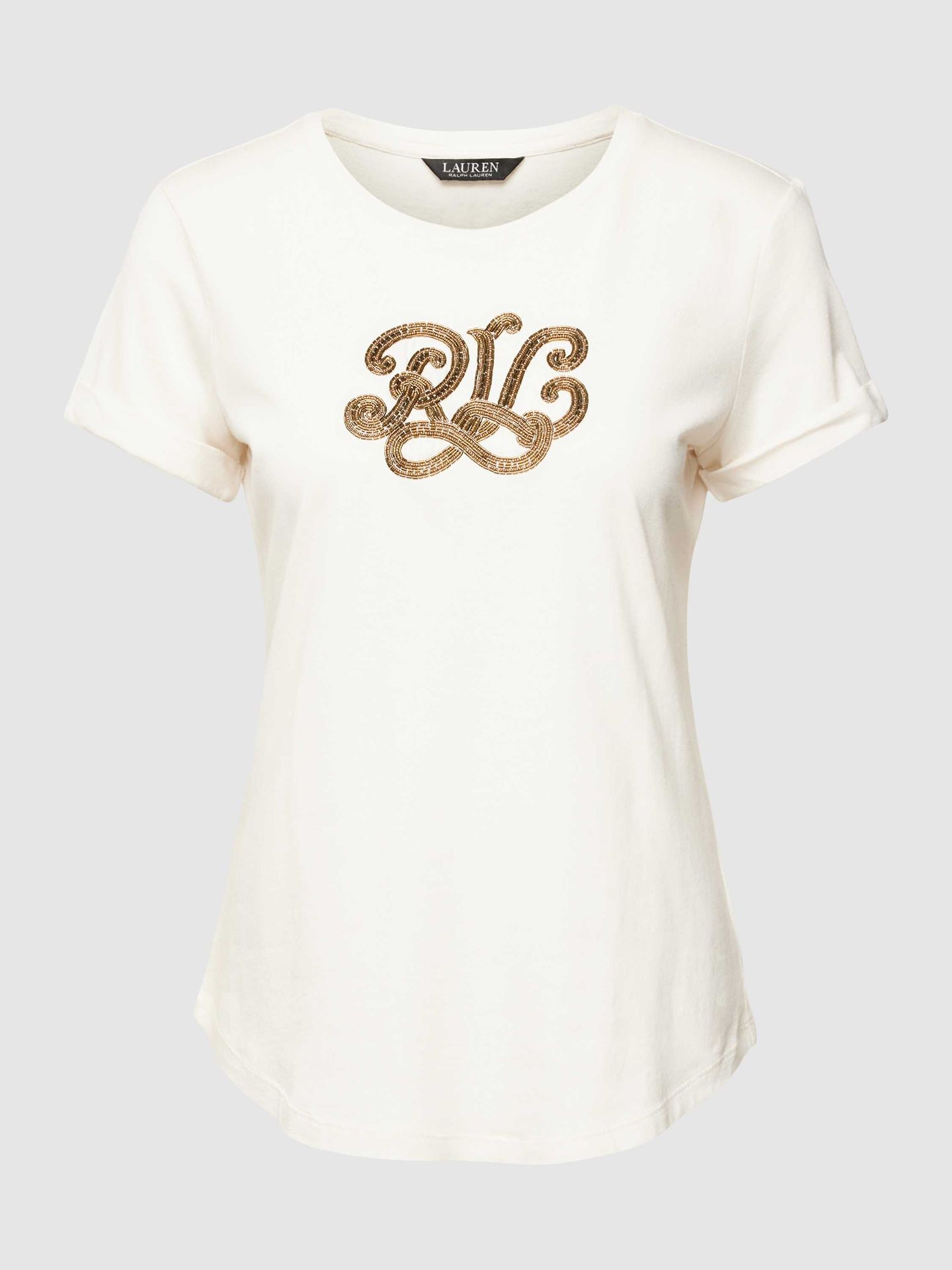 T-shirt z cekinowym obszyciem z logo model ‘HALLY’