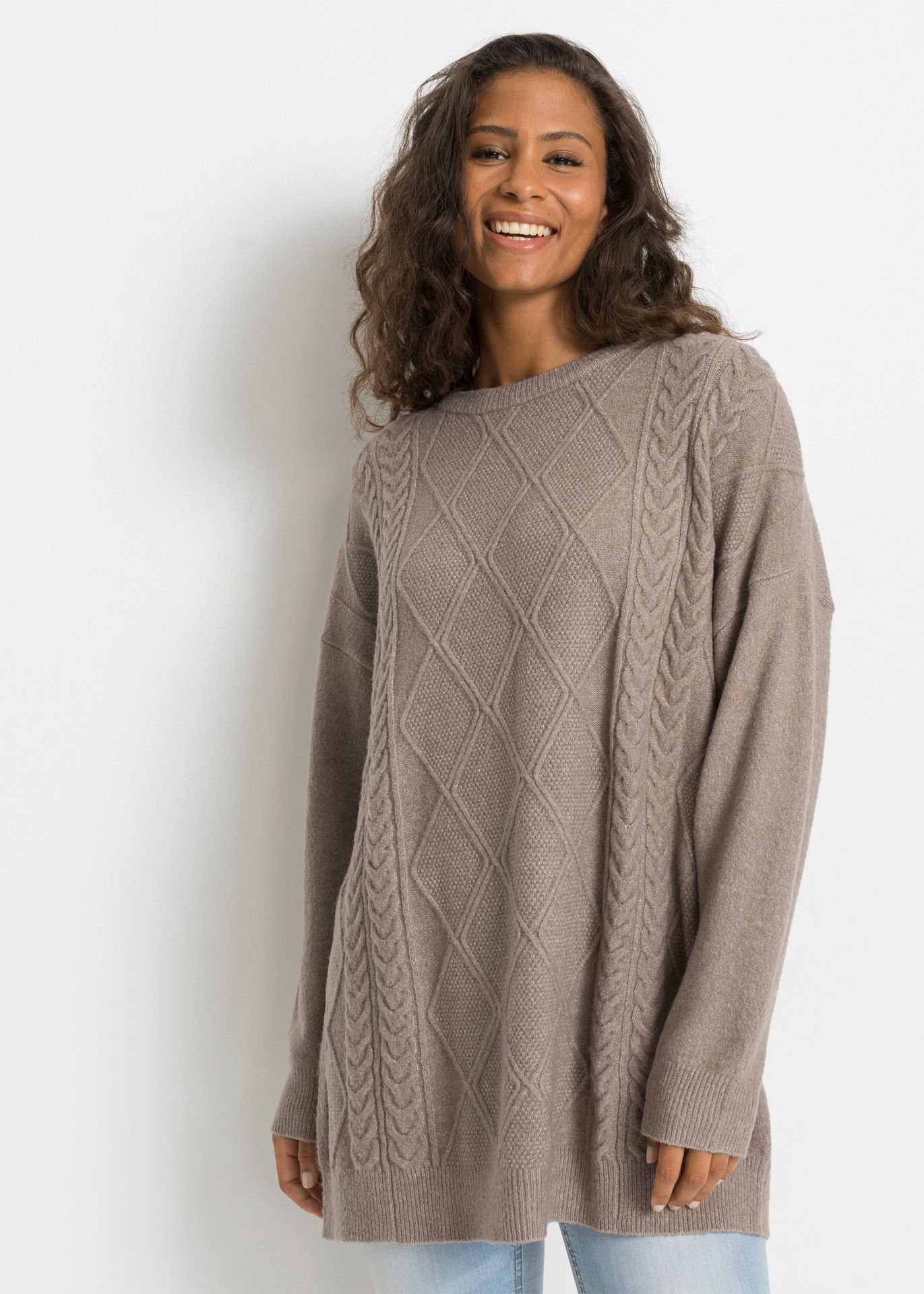 Sweter oversize ze wzorem w warkocze - bonprix