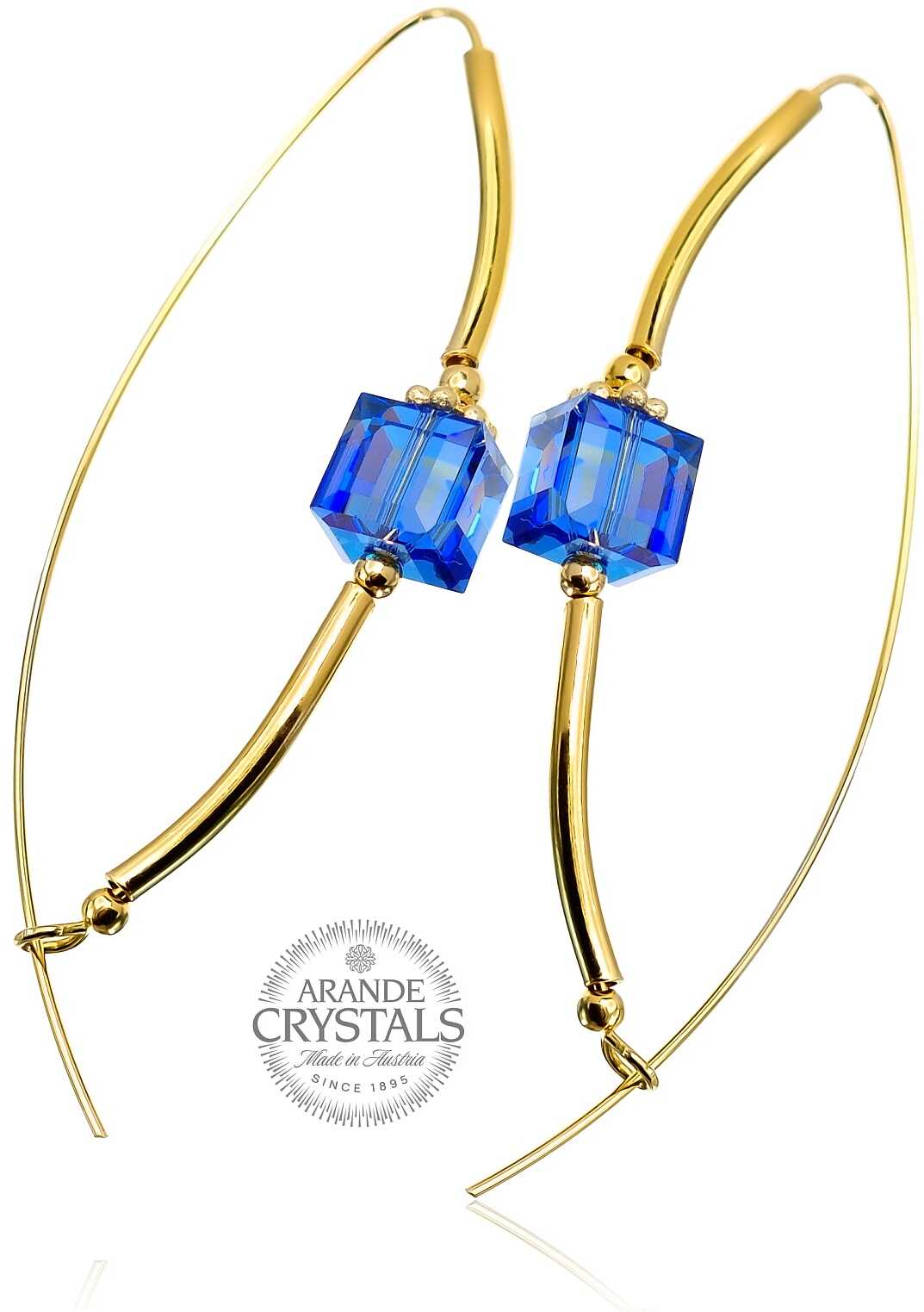Supercena Kolczyki Unikat Kryształy Crystal Sapphire Gold Złote Srebro