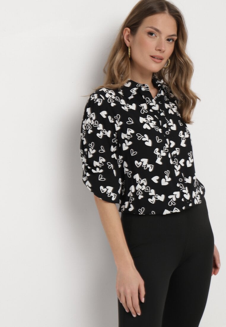 Czarna Koszula z Wiskozy w Serduszka Ornela