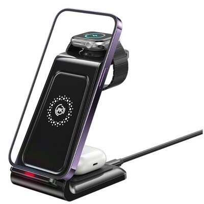 Ładowarka indukcyjna WEKOME WP-U168 Pop Digital Series 3w1 15W Czarny