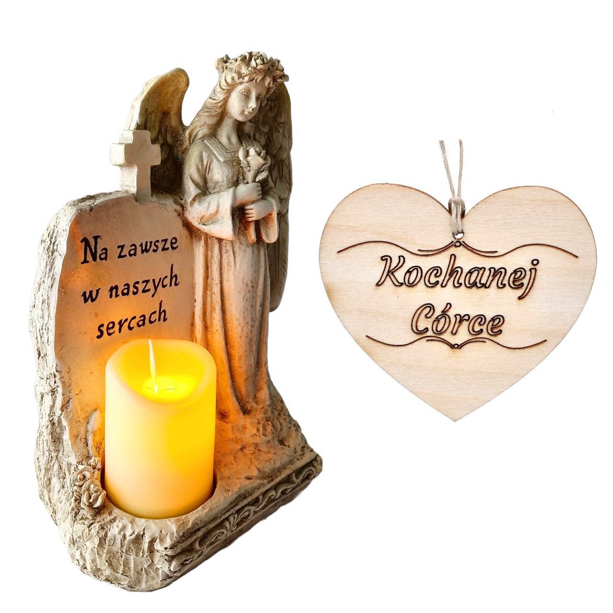 ZNICZ dla CÓRKI ANIOŁ STRÓŻ z napisem i świeczką led na GRÓB