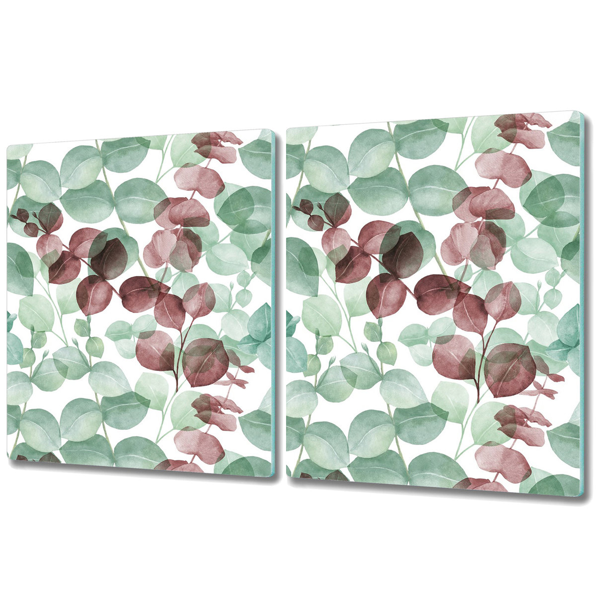 Deska Do Krojenia ze Szkła Hartowanego - 2x 40x52 cm - Eukaliptusowy kwiatowy wzór