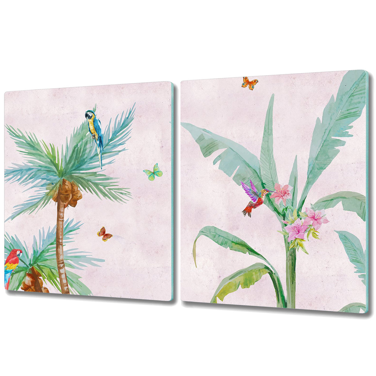 Dekoracyjna Deska Kuchenna ze Szkła - 2x 40x52 cm - Palmy i papugi