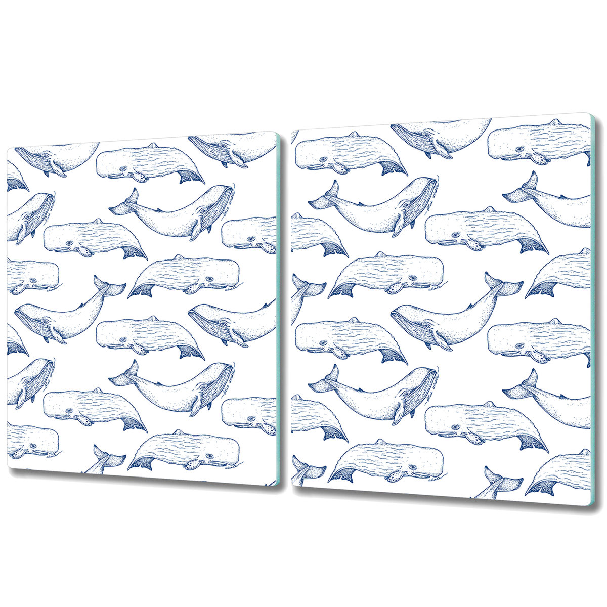 Szklane Deski Kuchenne z Unikalnymi Wzorami - 2x 40x52 cm - Niebieskie Wieloryby