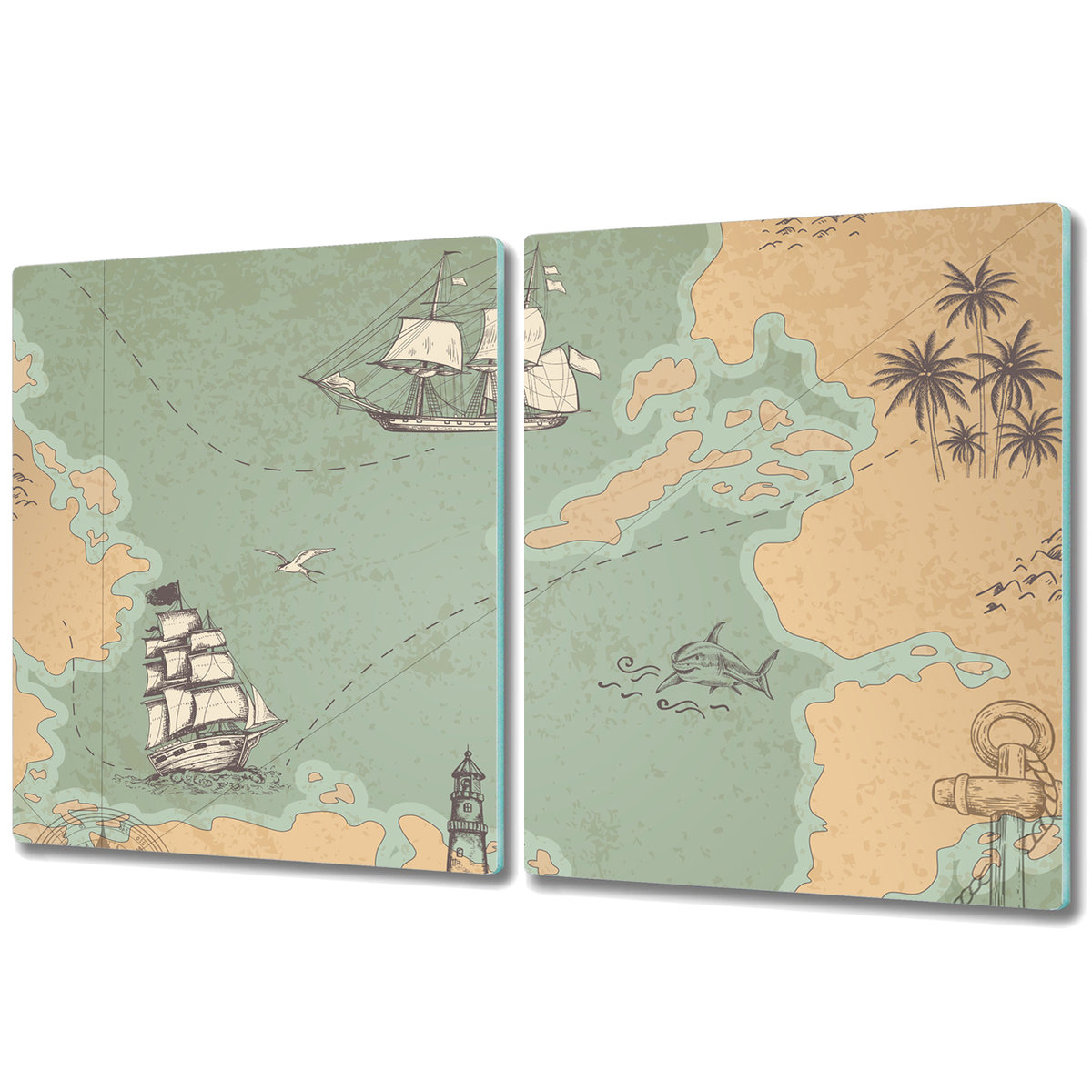 Dwuczęściowa Deska Kuchenna ze Wzorem - 2x 40x52 cm - Mapa skarbów