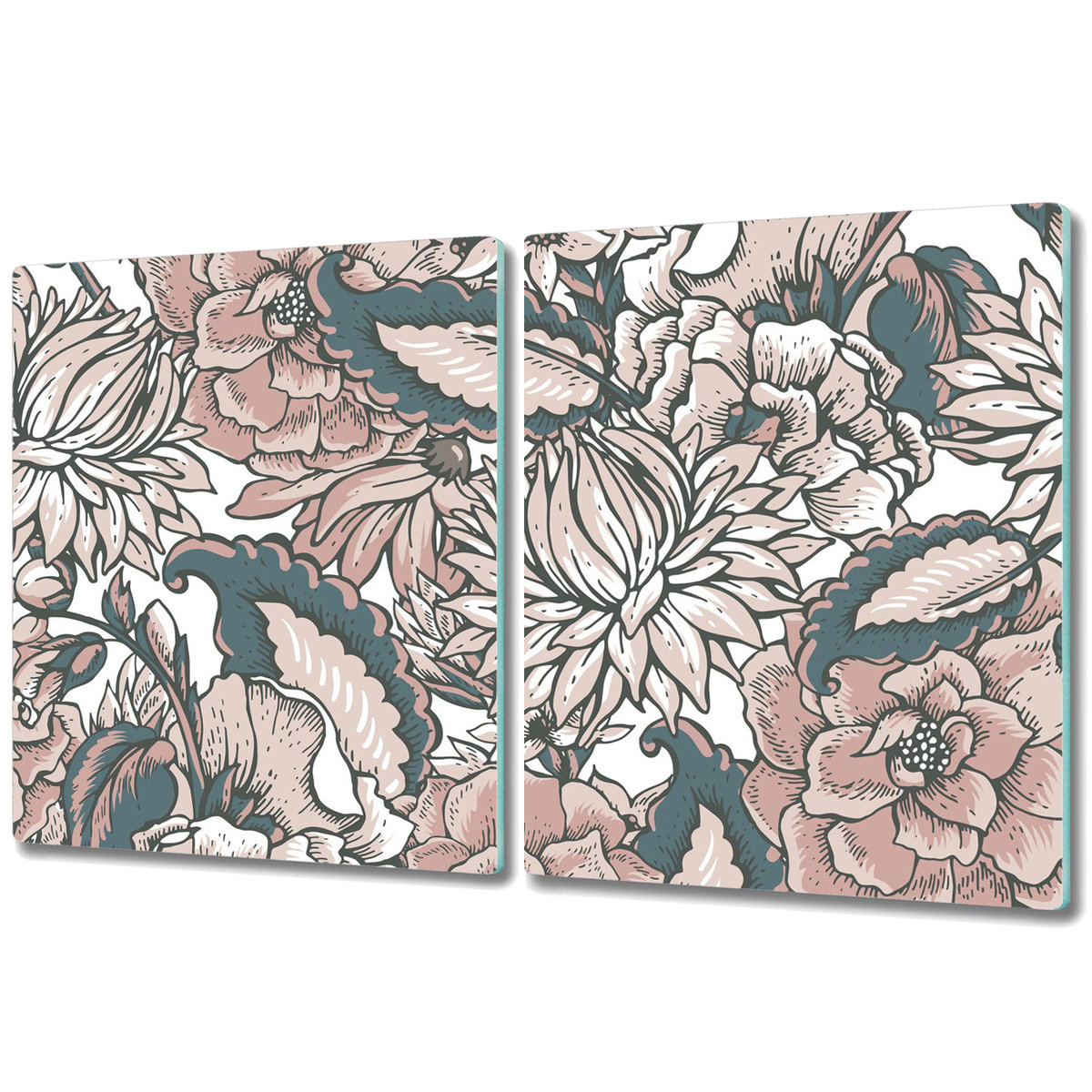 Szklane Deski Kuchenne - Dekoracyjny Element - 2x 40x52 cm - Różowe kwiaty