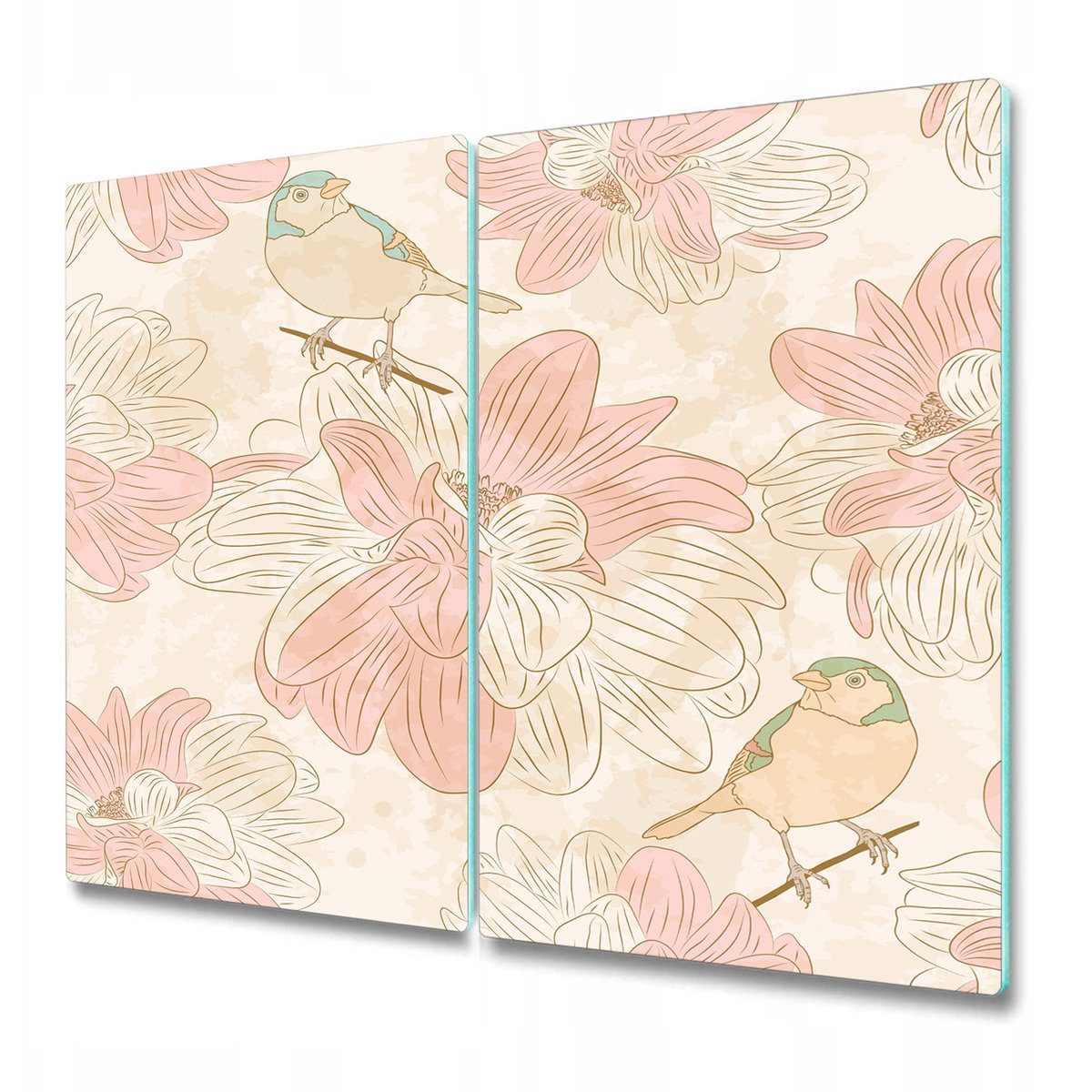 Dwuczęściowa Osłona na Blat Kuchenny - Beżowe ptaki - 2x30x52 cm