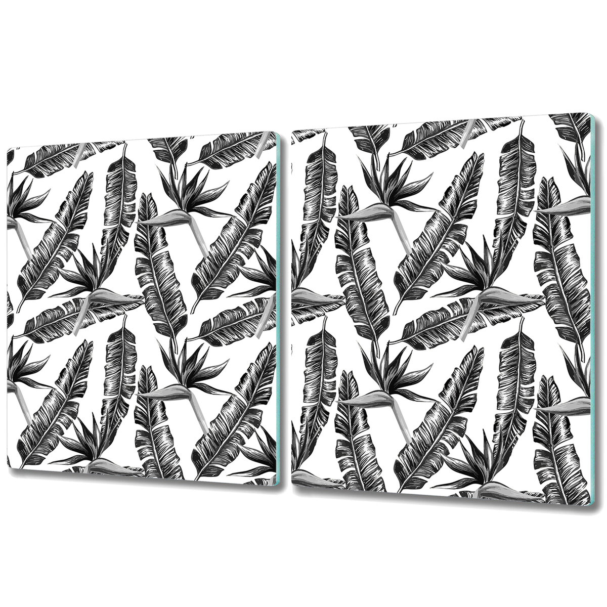 Deska Do Krojenia ze Szkła Hartowanego - 2x 40x52 cm - Czarno-białe liście