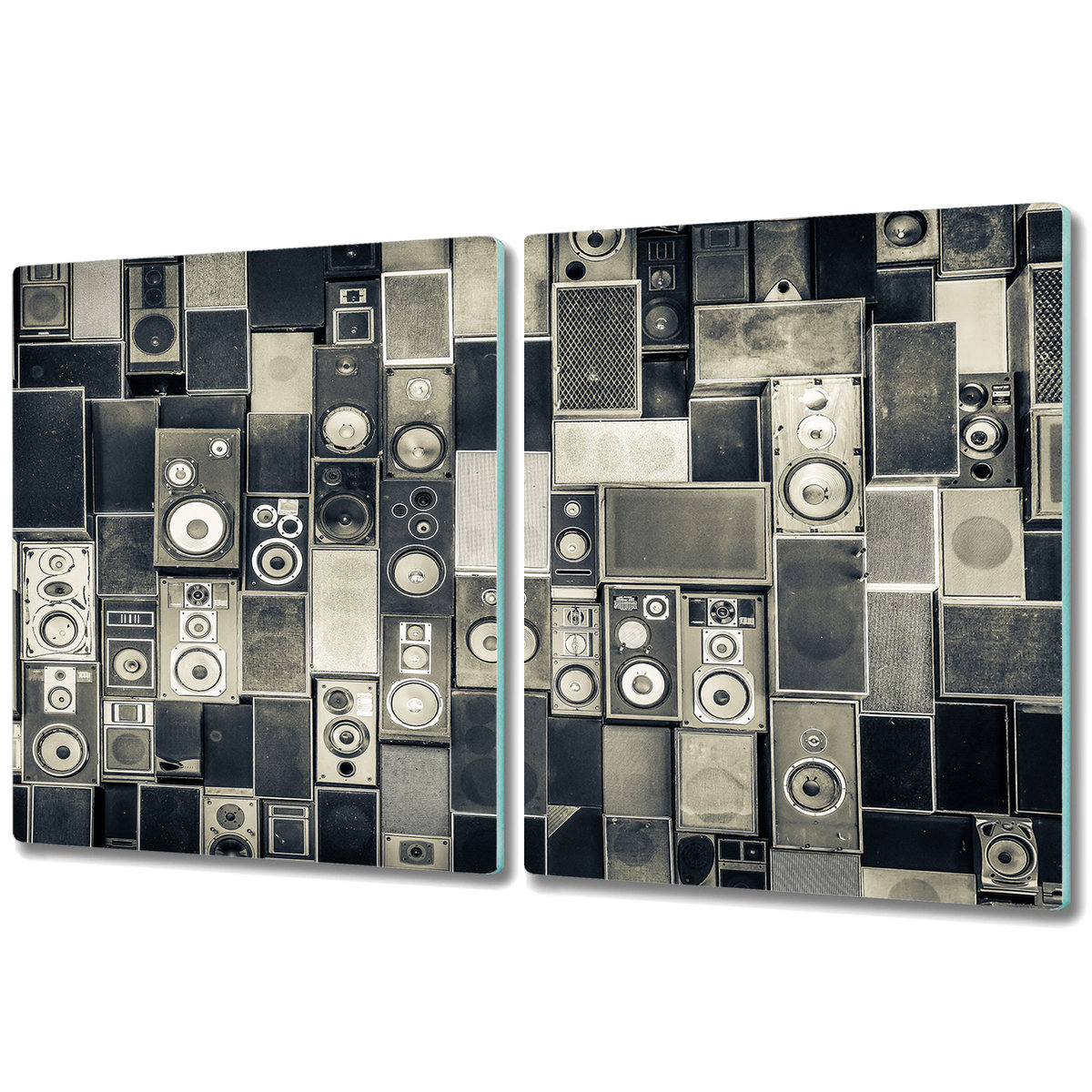 Dwuczęściowa Deska Kuchenna ze Wzorem - 2x 40x52 cm - Retro stereo muzyka głośniki