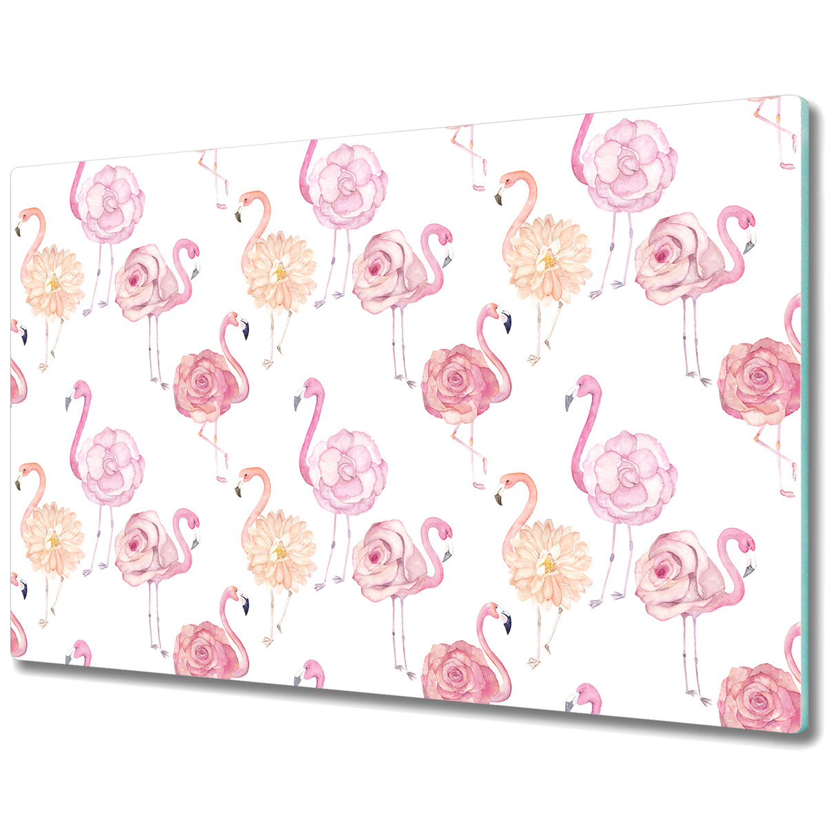 Szklana Osłona na Kuchenkę - Deska Do Krojenia - Abstrakcja flamingi i kwiaty - 80x52 cm