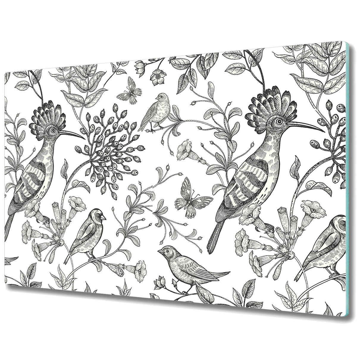 Stylowa Deska Do Krojenia ze Szkła Hartowanego - Szkicowane ptaki - 80x52 cm