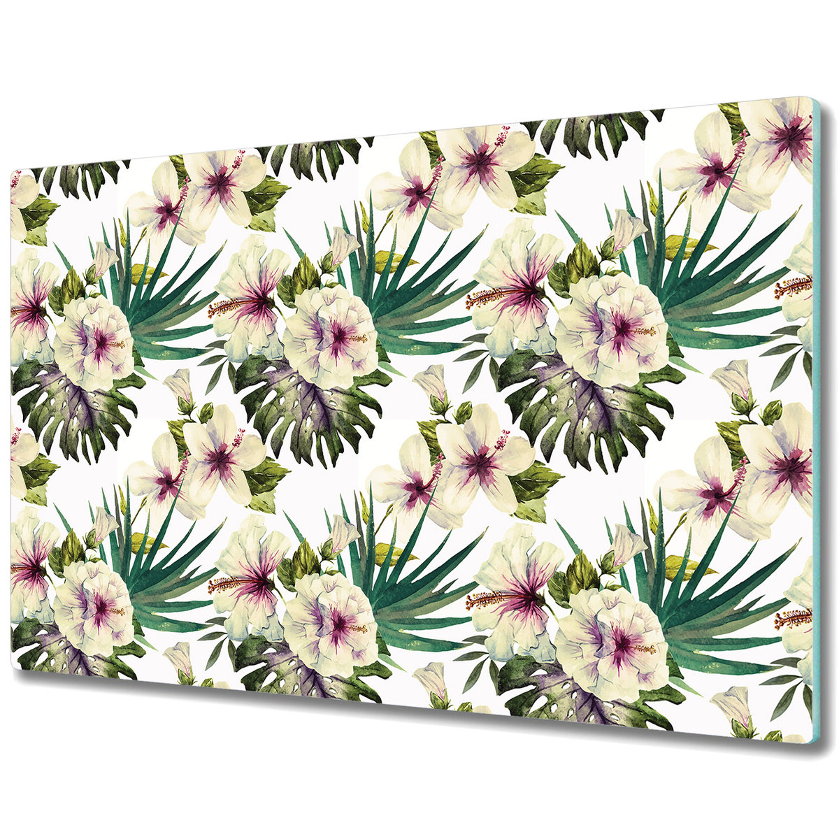 Ozdobna Deska Kuchenna ze Szkła Hartowanego - Malowany kwiat hibiskusa - 80x52 cm