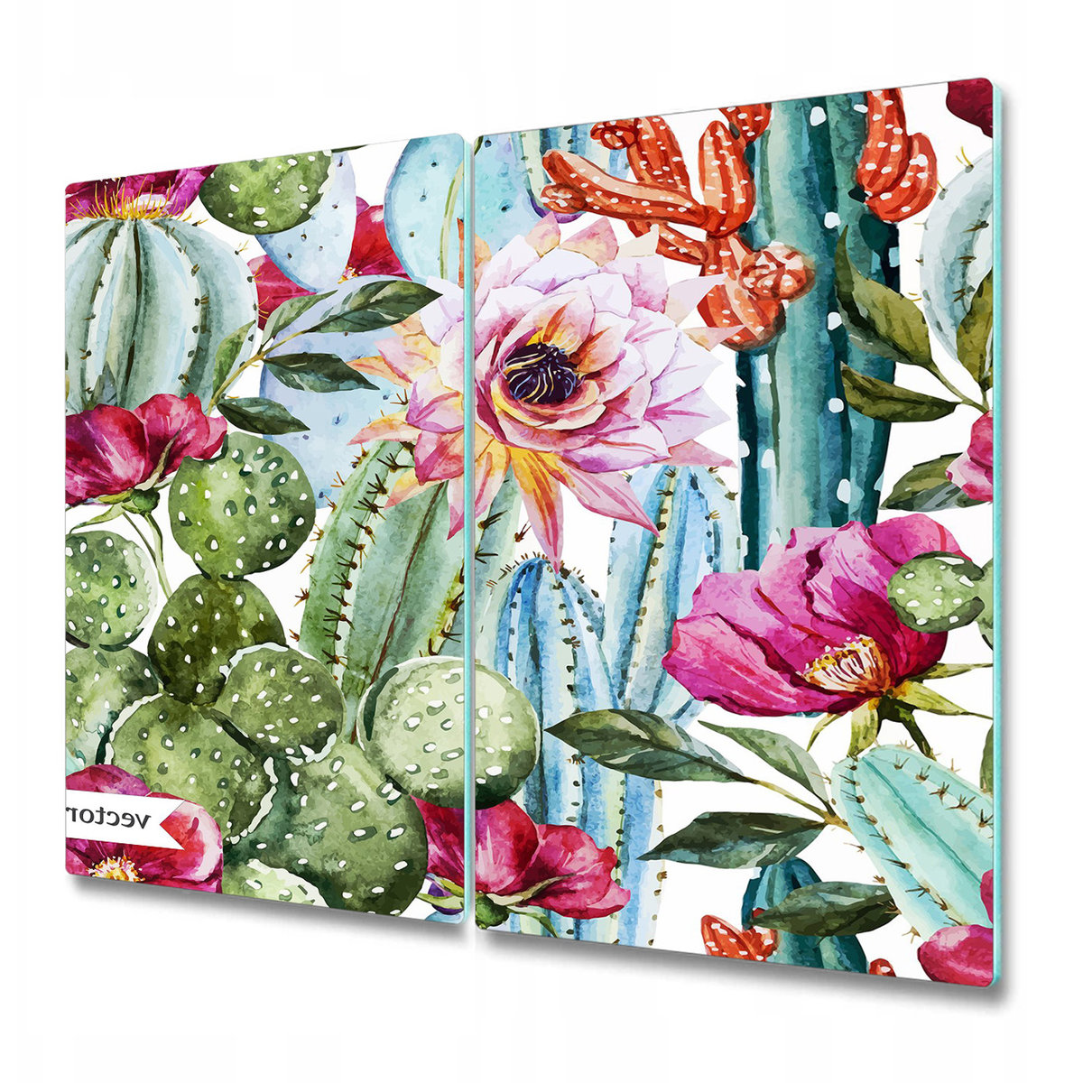 Deski Kuchenne ze Stylowym Ozdobnym nadrukiem - Kolorowe kwitnące kaktusy - 2x30x52 cm