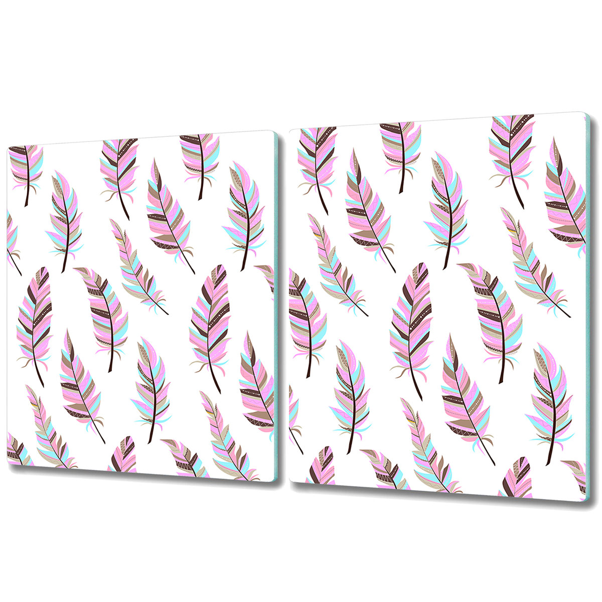 Nowoczesna Deska Kuchenna - Osłonka - 2x 40x52 cm - Pióra różowe