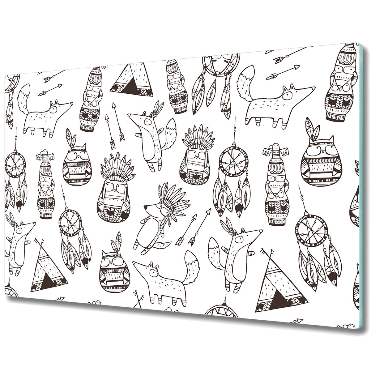 Wytrzymała Deska Kuchenna ze Szkła Hartowanego - Kreskówka w stylu indyjskim - 80x52 cm