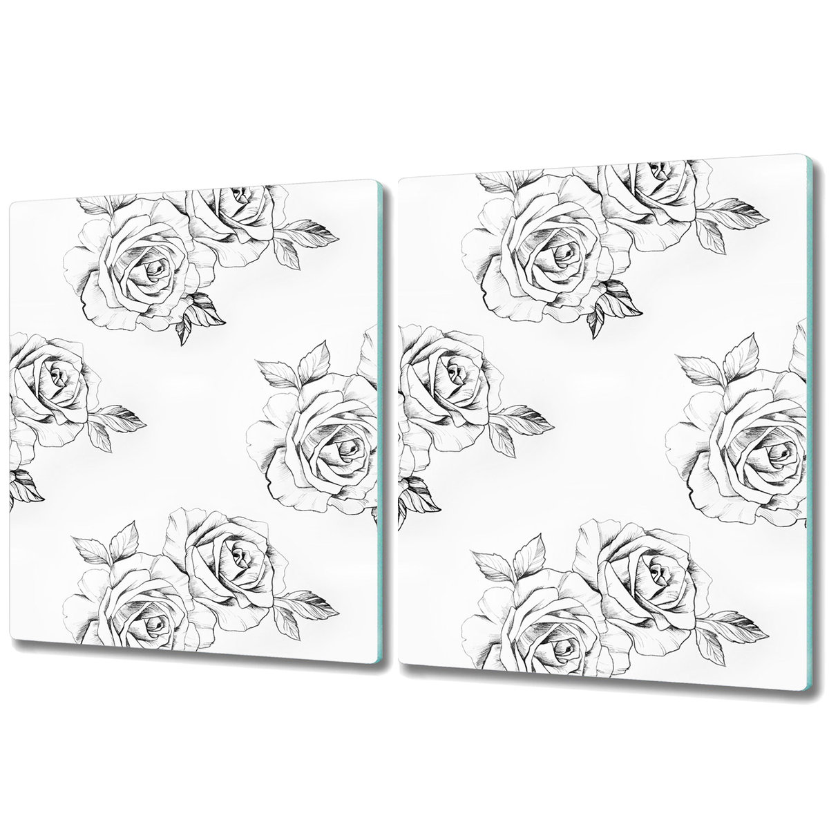 Dwuczęściowa Deska Kuchenna ze Wzorem - 2x 40x52 cm - Szkicowane róże