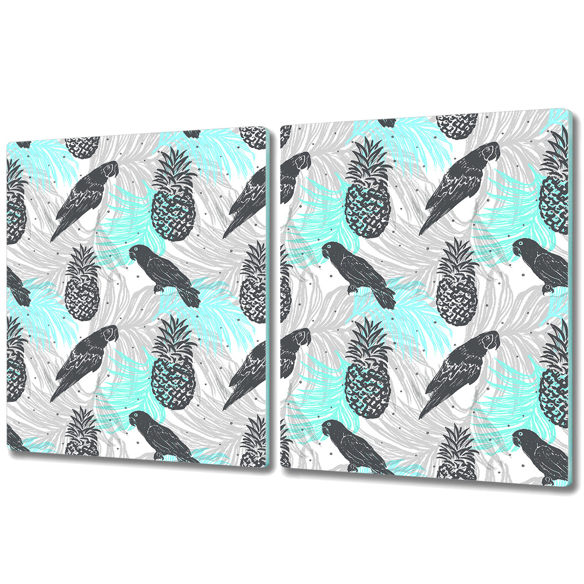Podwójna Deska Do Krojenia ze Szkła - 2x 40x52 cm - Obraz ananasy i papugi