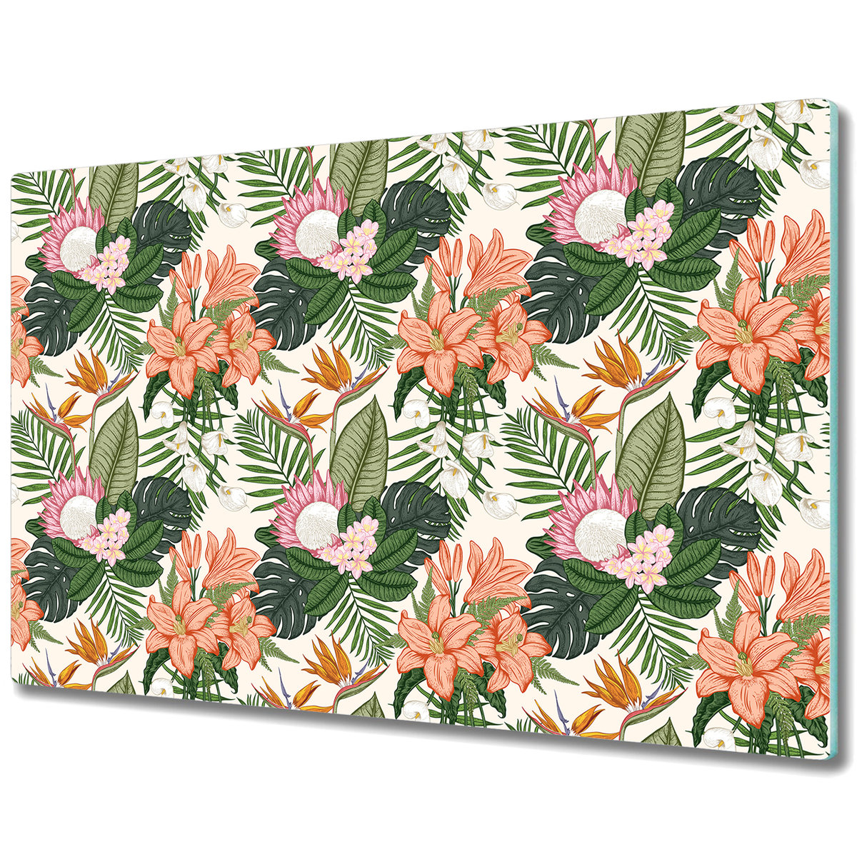 Ozdobna Deska Kuchenna ze Szkła Hartowanego - Egzotyczne kwiaty mural - 80x52 cm