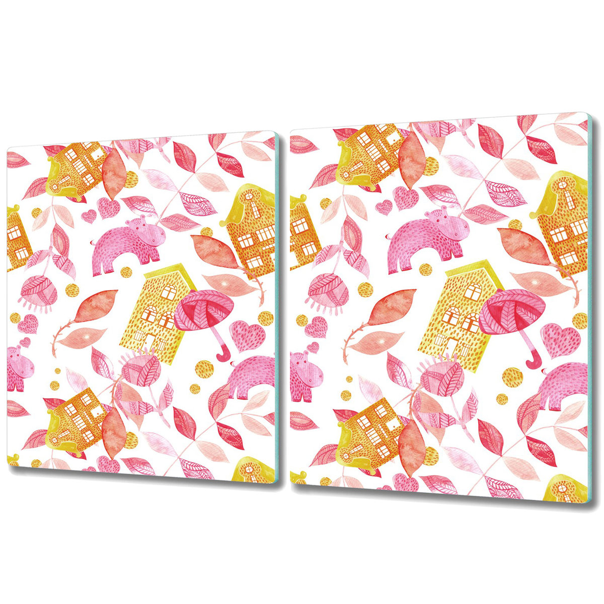 Szklane Deski Kuchenne - Dekoracyjny Element - 2x 40x52 cm - Hipopotamy malowane