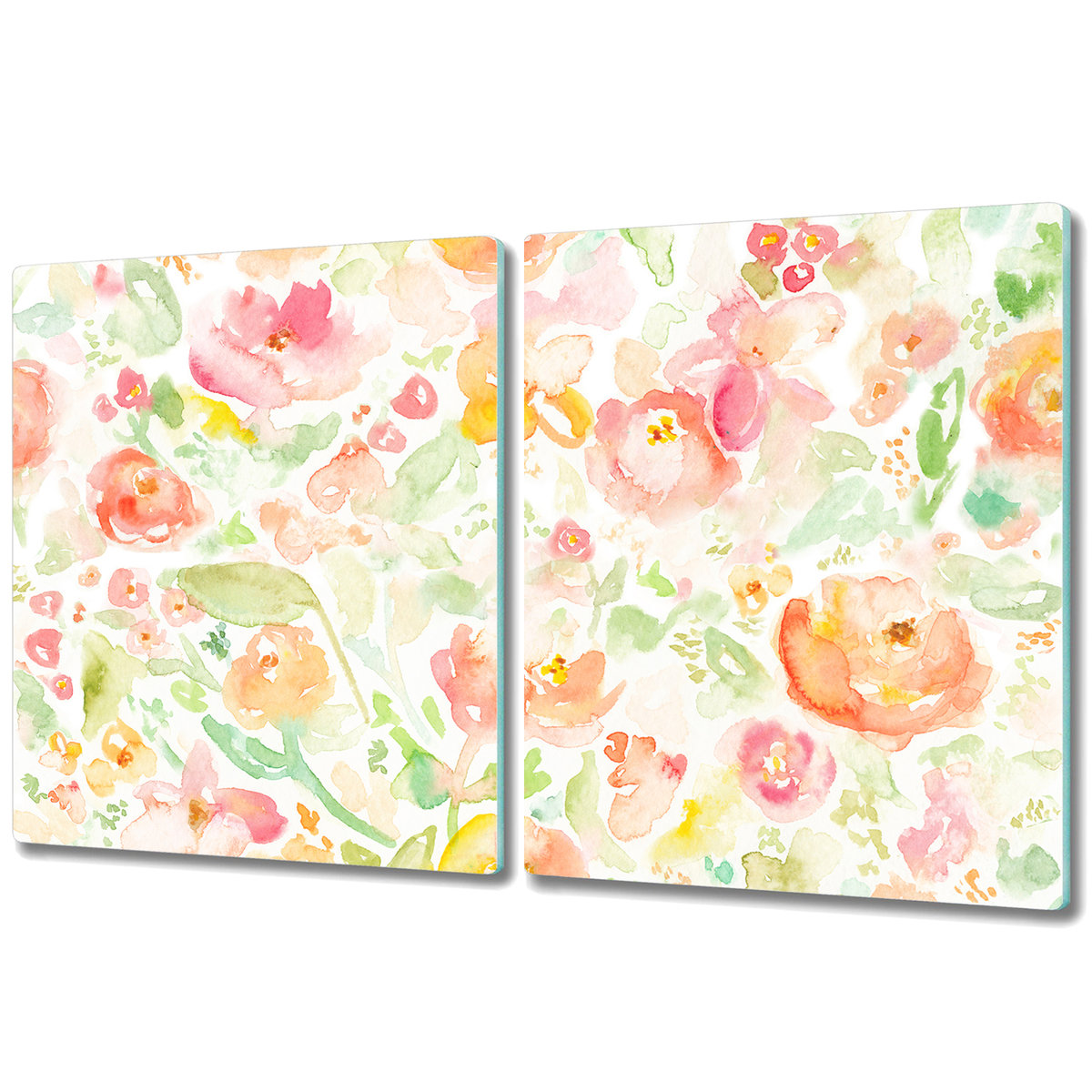 Szklane Deski Kuchenne z Unikalnymi Wzorami - 2x 40x52 cm - Akwarela ręcznie malowane kwiaty