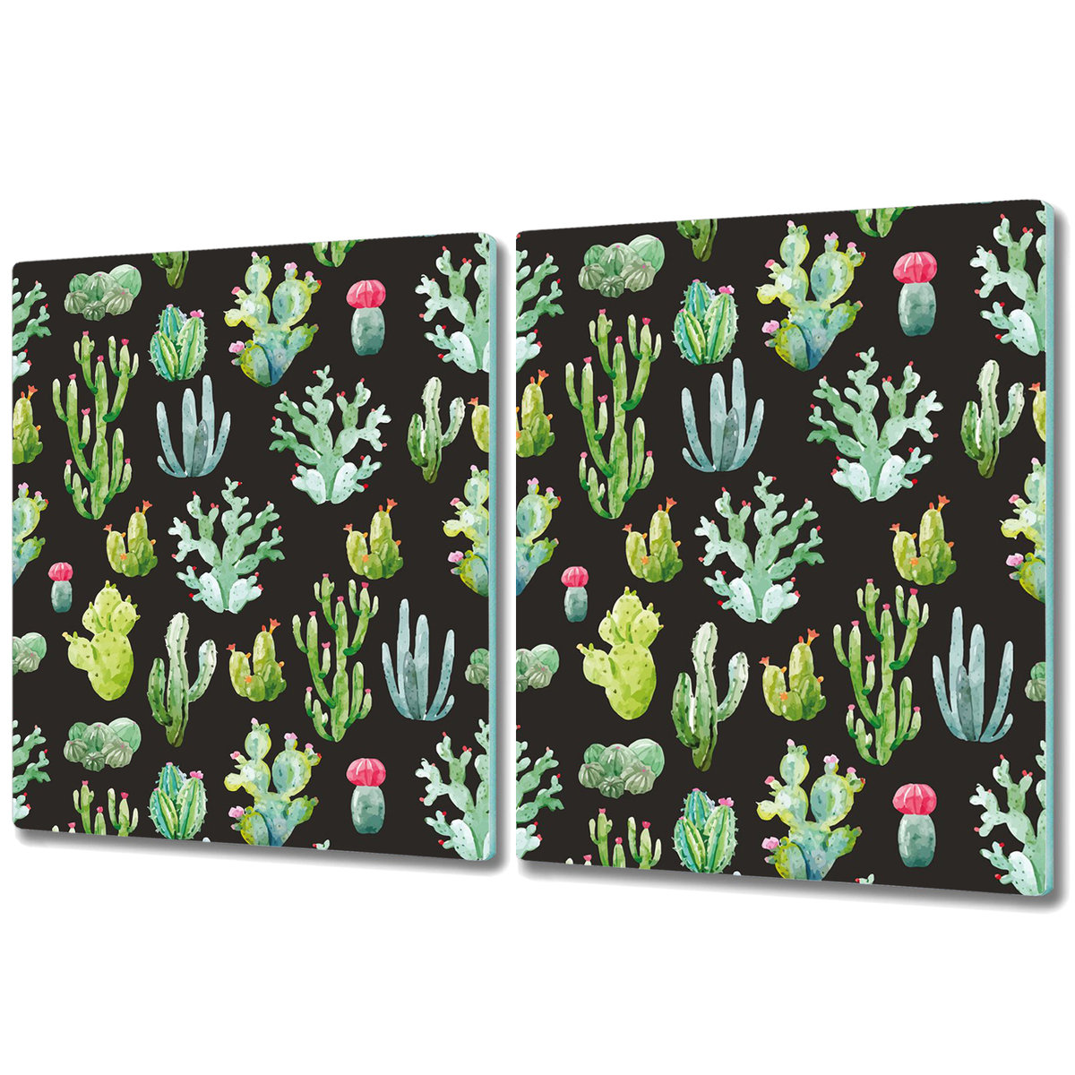 Szklane Deski Kuchenne - Dekoracyjny Element - 2x 40x52 cm - Malutkie kaktusy