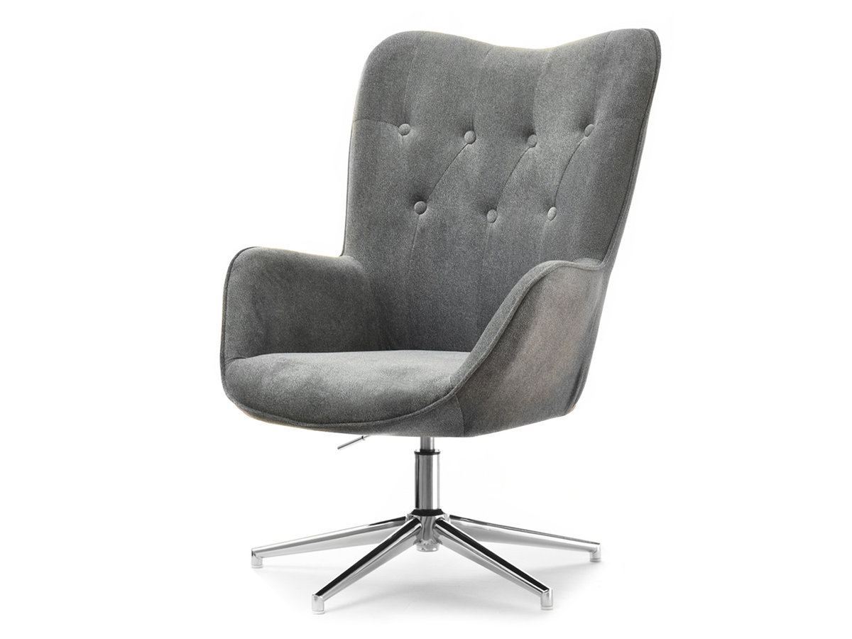 FOTEL Z PIKOWANYM OPARCIEM DO SALONU TRINI SZARY WELUR CHROM