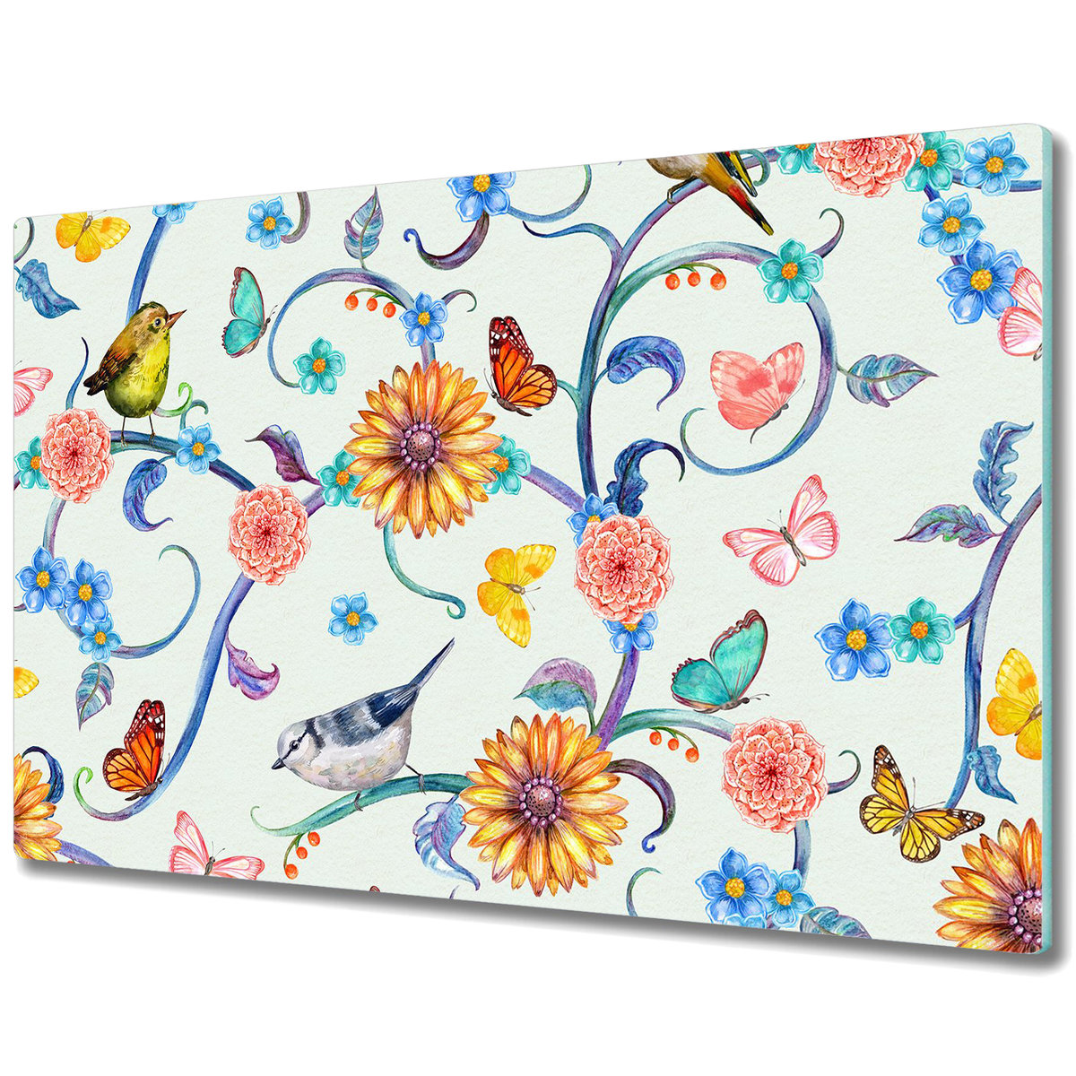 Deska Kuchenna z Wyjątkowym Printem - Tropikalna flora i ptaki - 80x52 cm