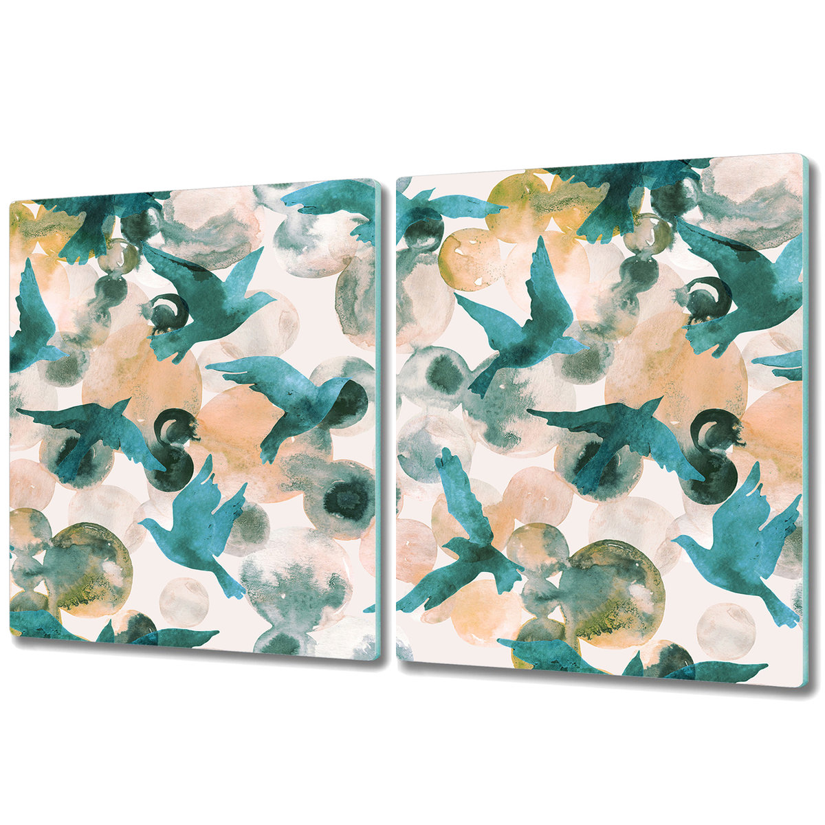 Dekoracyjna Deska Kuchenna ze Szkła - 2x 40x52 cm - Abstrakcja akwarela ptaki