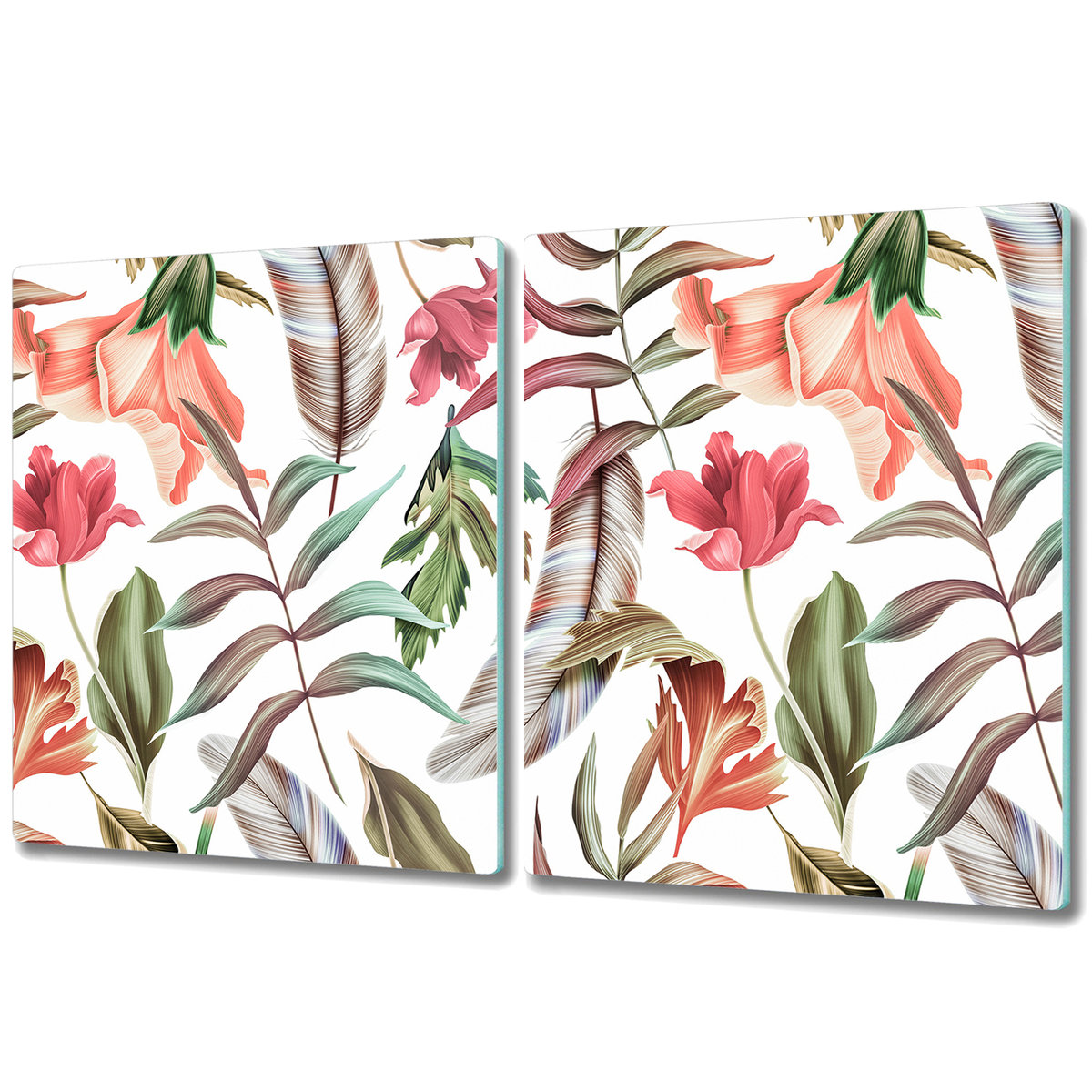 Podwójna Deska Do Krojenia ze Szkła Hartowanego - 2x 40x52 cm - Kolorowe rośliny i liście