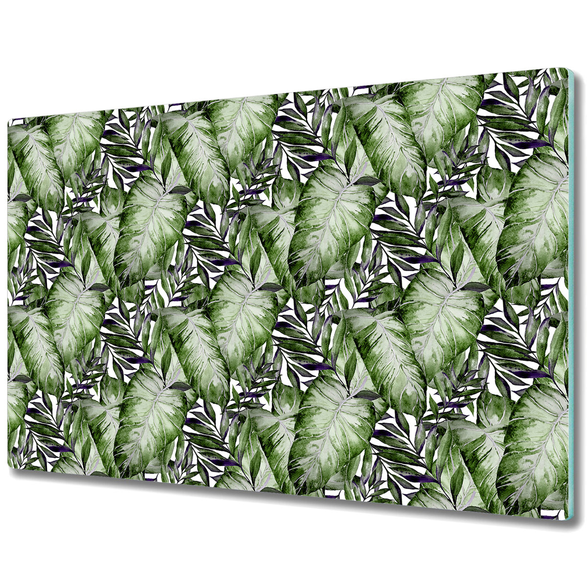 Szklana Osłona na Kuchenkę - Deska Do Krojenia - Tropikalny liść Monstera - 80x52 cm