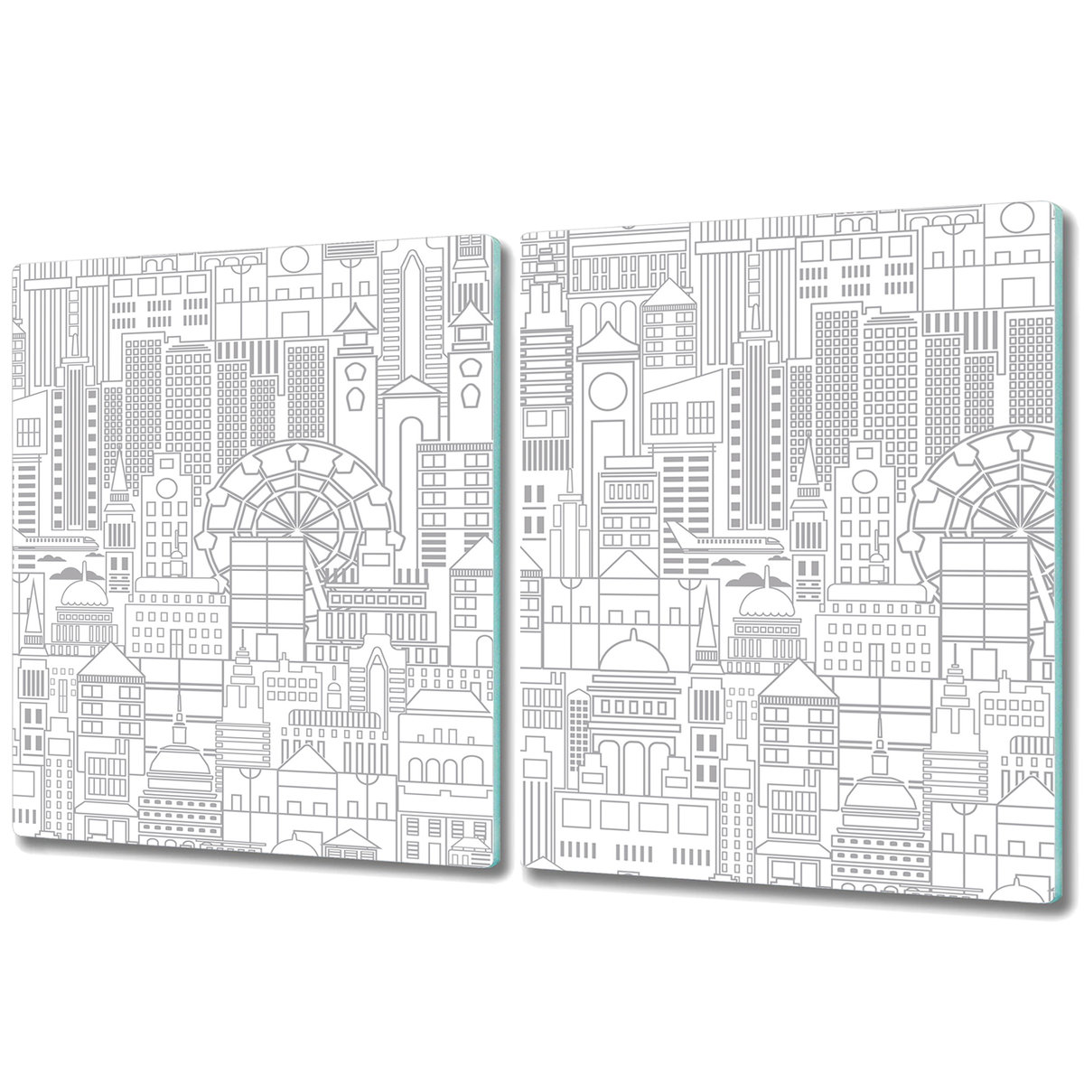 Podwójna Deska Do Krojenia ze Szkła Hartowanego - 2x 40x52 cm - Szkicowane miasto