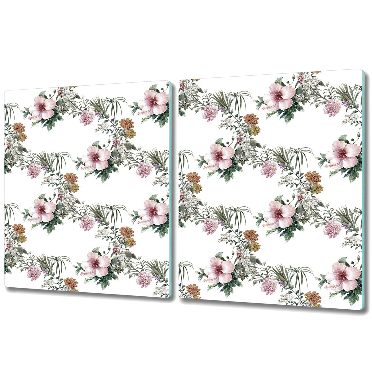 Dekoracyjna Deska Kuchenna ze Szkła - 2x 40x52 cm - Malowane kwiaty hibiskusa