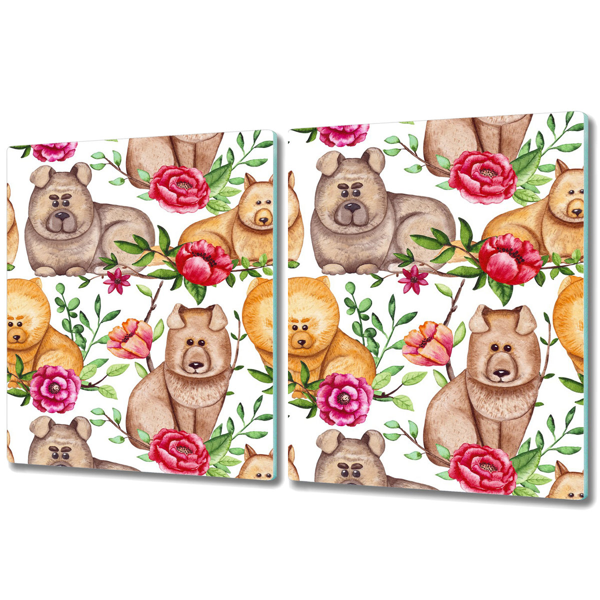 Podwójna Deska Do Krojenia ze Szkła - 2x 40x52 cm - Chow Chow psy