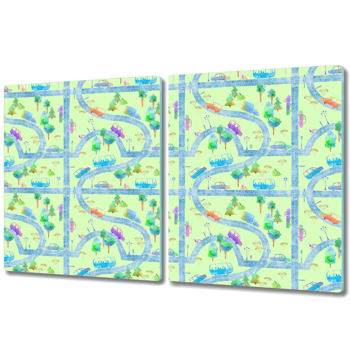 Zestaw Dwóch Szklanych Desek ze Wzorem - 2x 40x52 cm - Samochody ulica dla dzieci