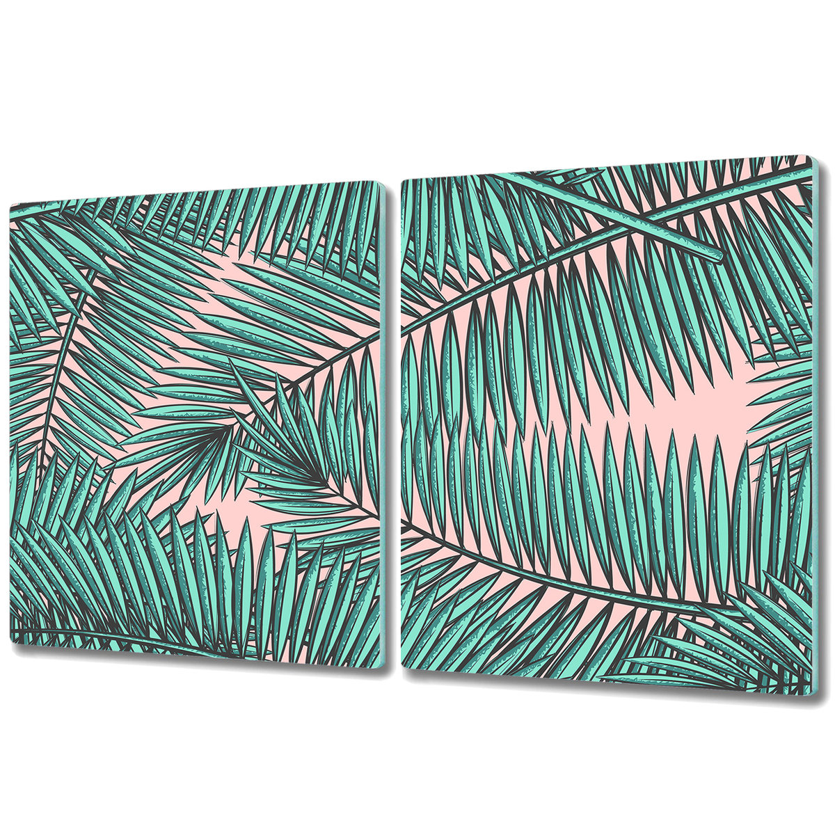Szklana Osłona na Kuchenkę - Deska Do Krojenia - 2x 40x52 cm - Egzotyczny liść