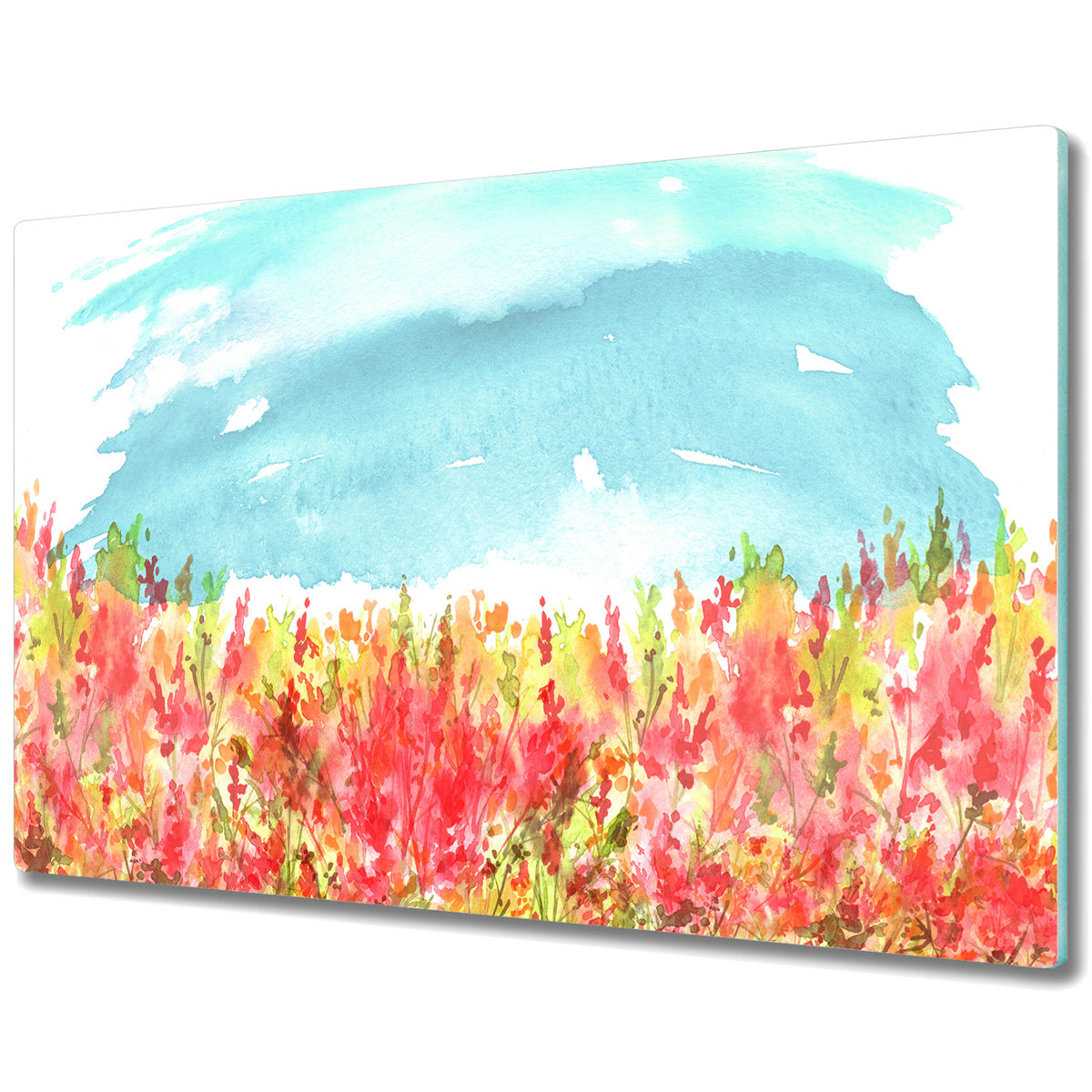 Deska Kuchenna ze Szkła Hartowanego - Akwarela kwitnąca Łąkowa - 80x52 cm