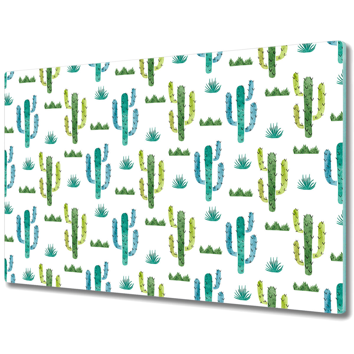 Szklana Osłona na Kuchenkę - Deska Do Krojenia - Malowane Kaktusy - 80x52 cm