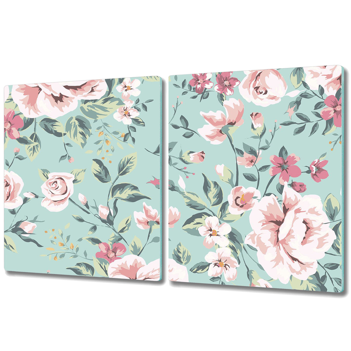 Szklana Osłona na Kuchenkę - Deska Do Krojenia - 2x 40x52 cm - Kwiaty Pastelowe Róże