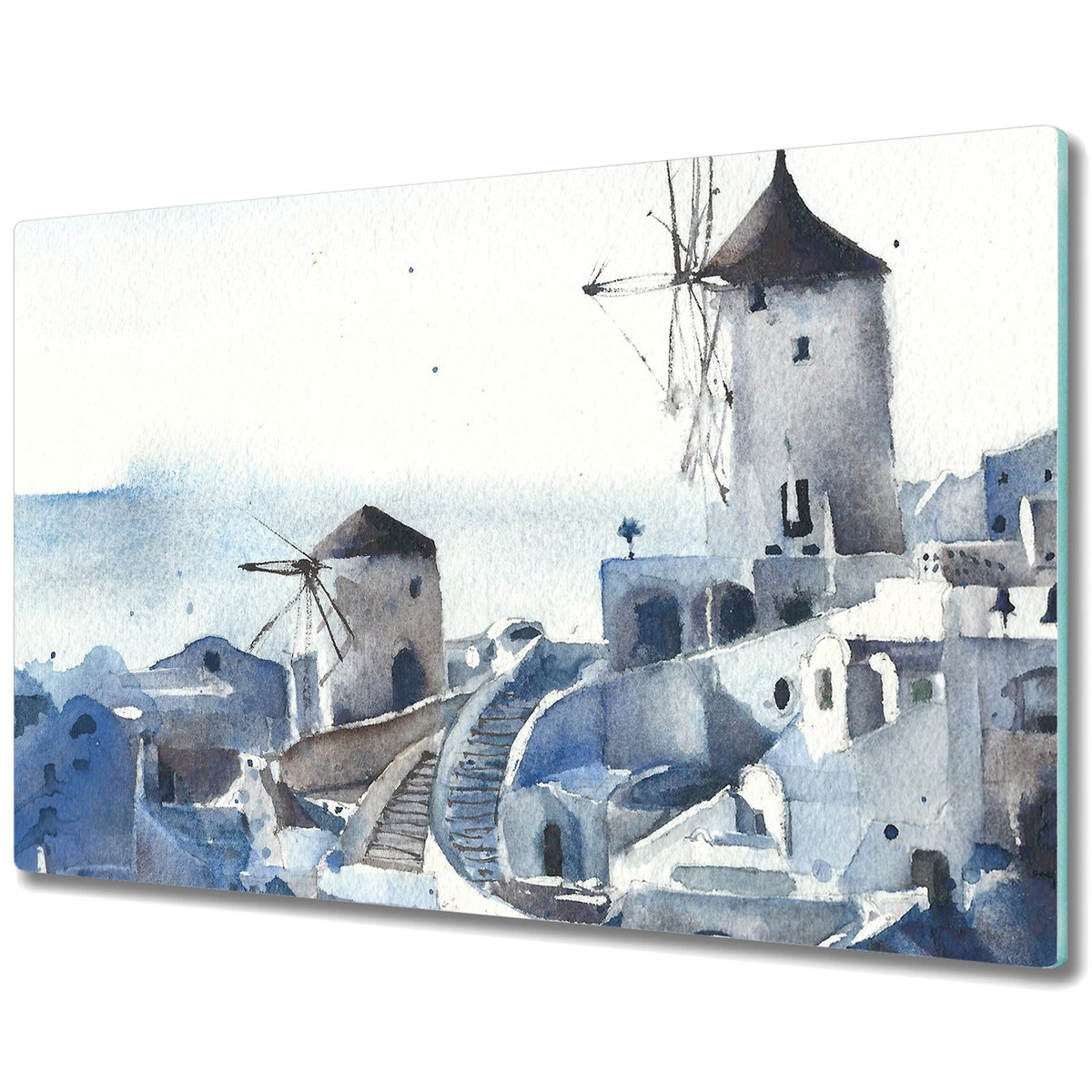 Stylowa Deska Do Krojenia ze Szkła Hartowanego - Santorini Widok Wyspa Grecja Krajobraz - 80x52 cm