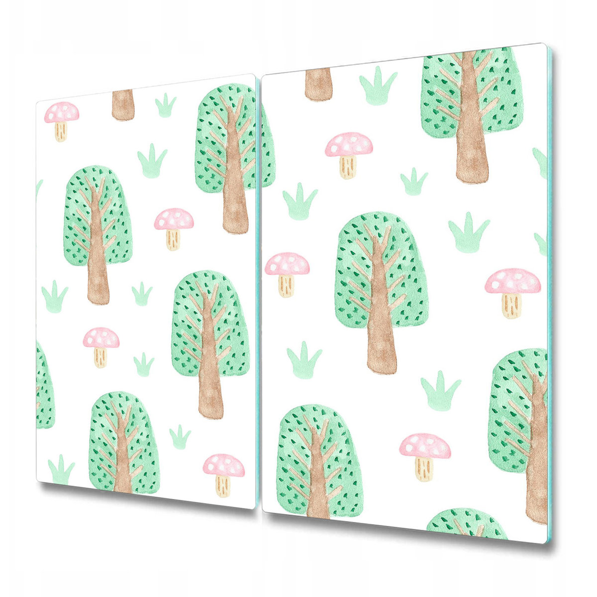 Podwójna Deska Do Krojenia ze Szkła Hartowanego - Las Drzewa Grzyby - 2x30x52 cm