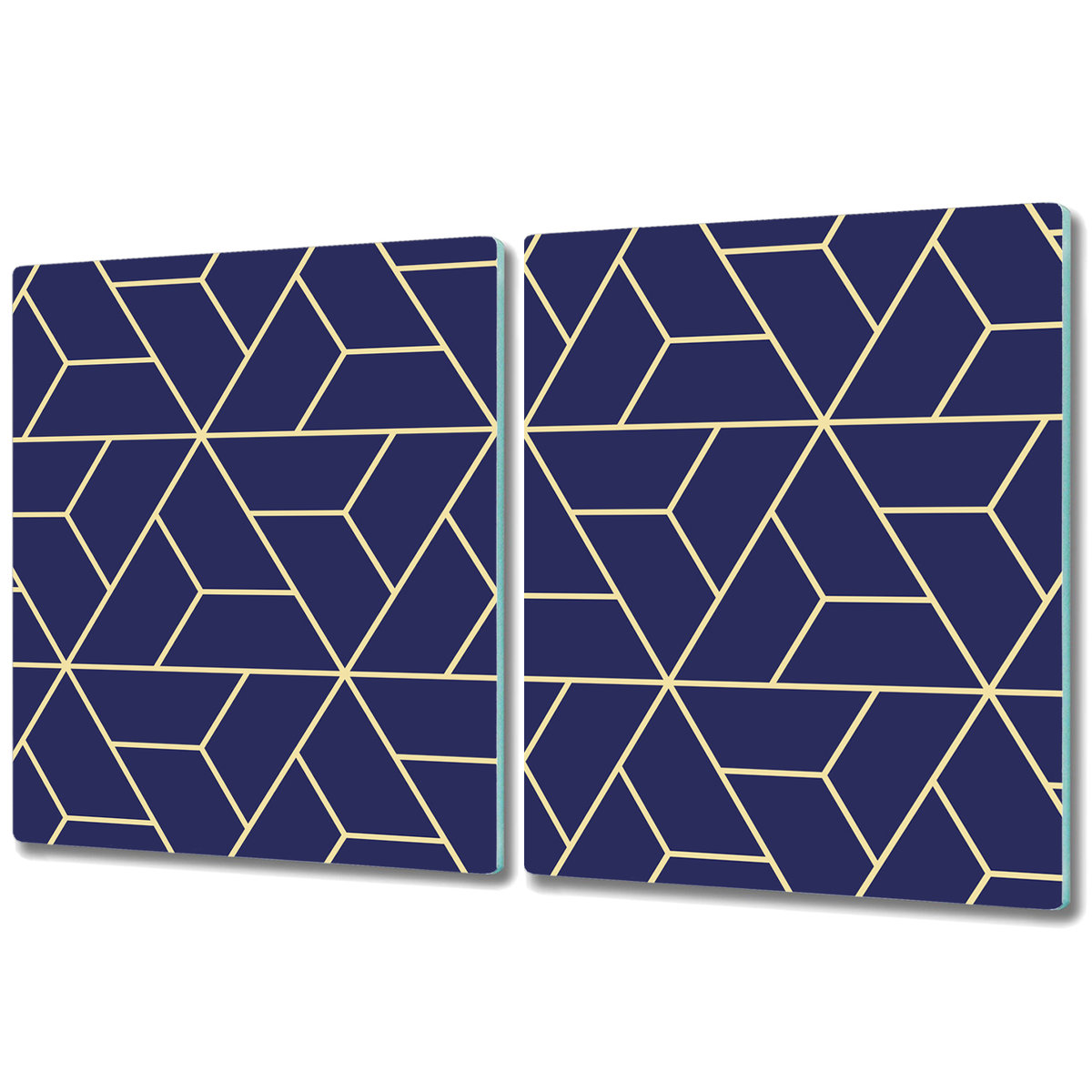 Podwójna Deska Do Krojenia ze Szkła Hartowanego - 2x 40x52 cm - Granatowy geometryczny wzór