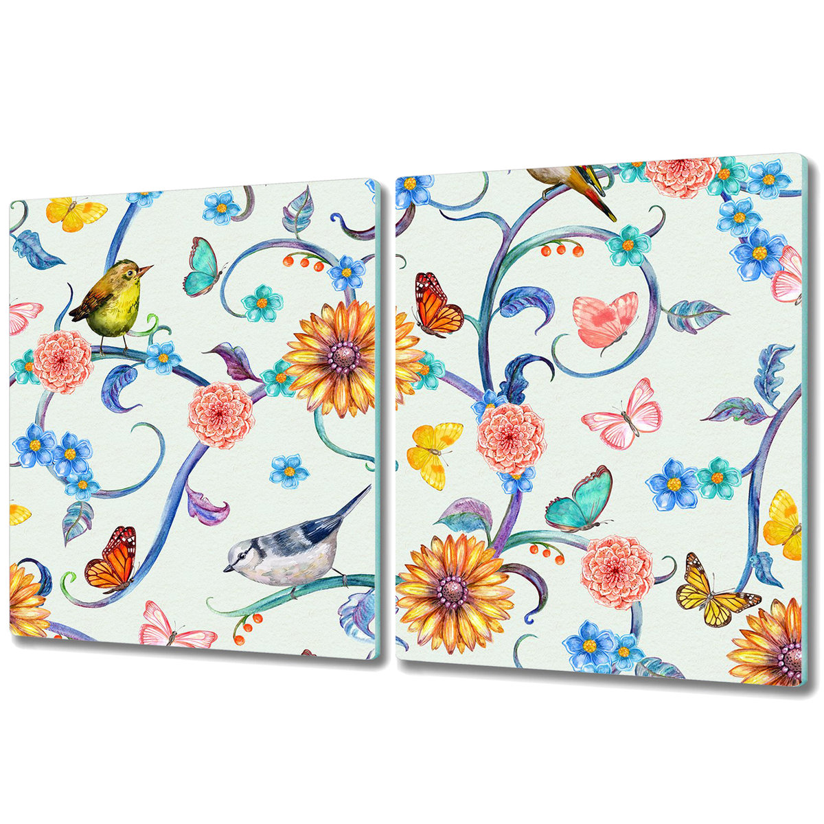 Deska Kuchenna z Wyjątkowym Printem - 2x 40x52 cm - Tropikalna flora i ptaki