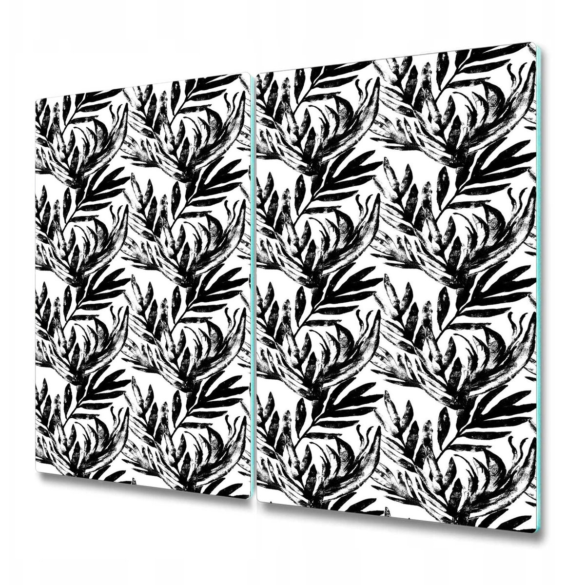 Deska Do Krojenia ze Szkła Hartowanego - Czarna czarna monstera - 2 sztuki 30x52 cm