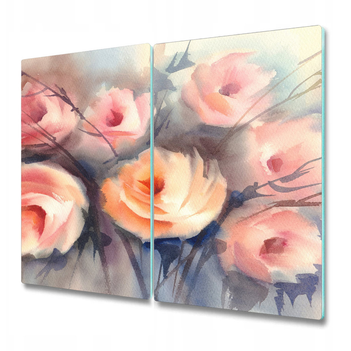 Dwuczęściowa Deska Kuchenna z Nadrukiem - Pomarańczowy bukiet róż - 2 sztuki 30x52 cm