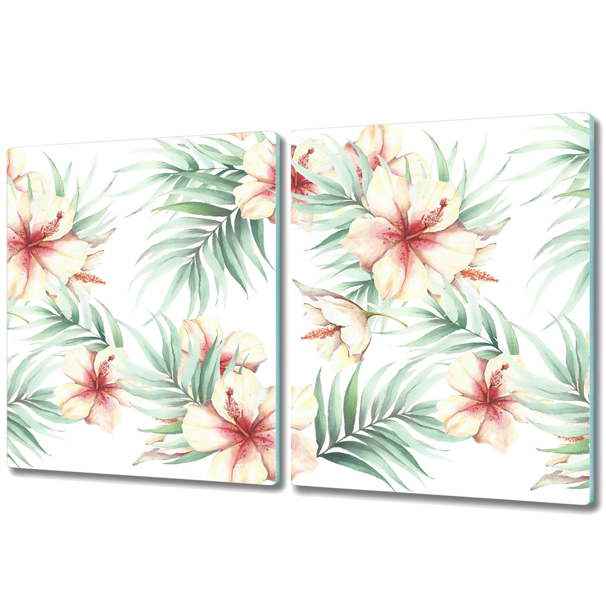 Dekoracyjna Deska Kuchenna ze Szkła - 2x 40x52 cm - Tropikalna ilustracja akwarela