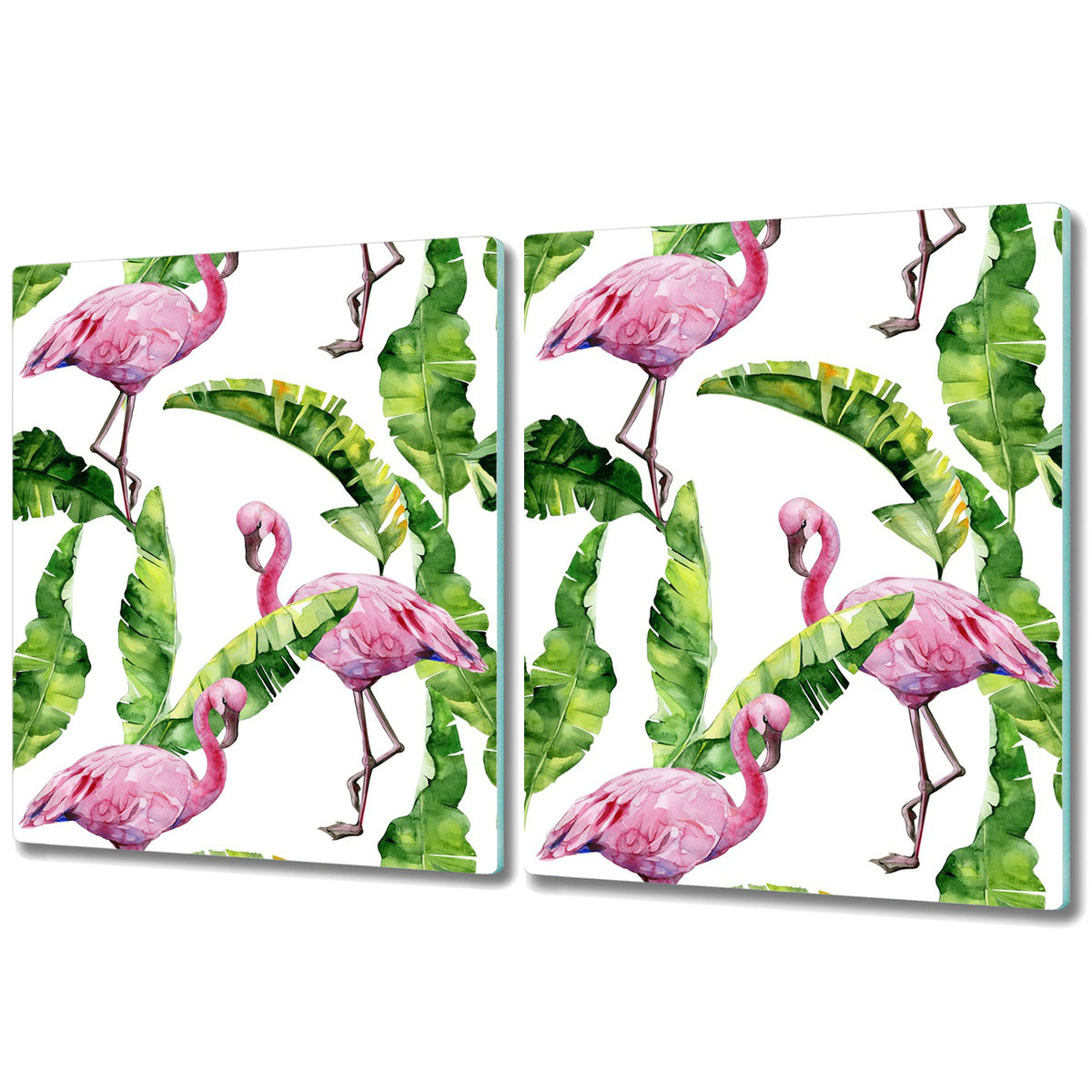 Wytrzymała Deska Kuchenna ze Szkła Hartowanego - 2x 40x52 cm - Flaming i Tropikalne Liście