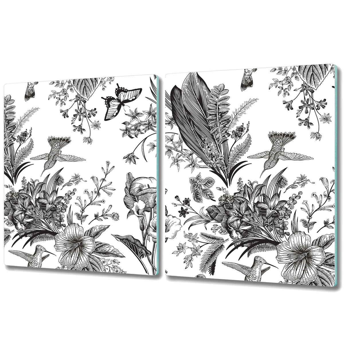 Wytrzymała Deska Kuchenna ze Szkła Hartowanego - 2x 40x52 cm - Czarno-biały ogród