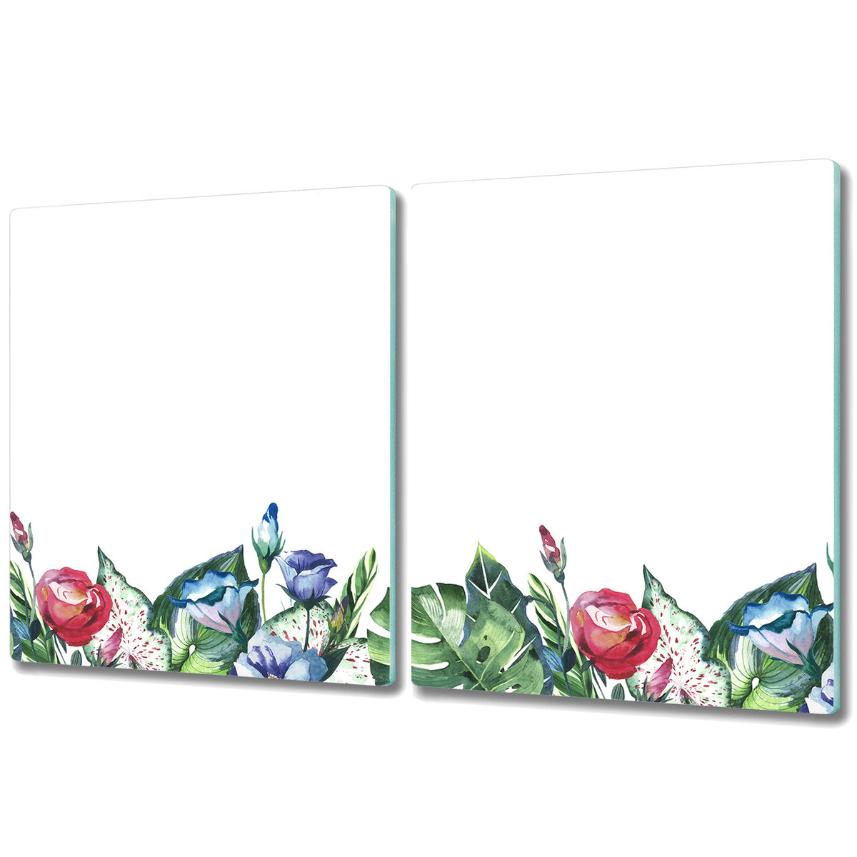 Deska Do Krojenia ze Szkła Hartowanego - 2x 40x52 cm - Kwiaty białe tło