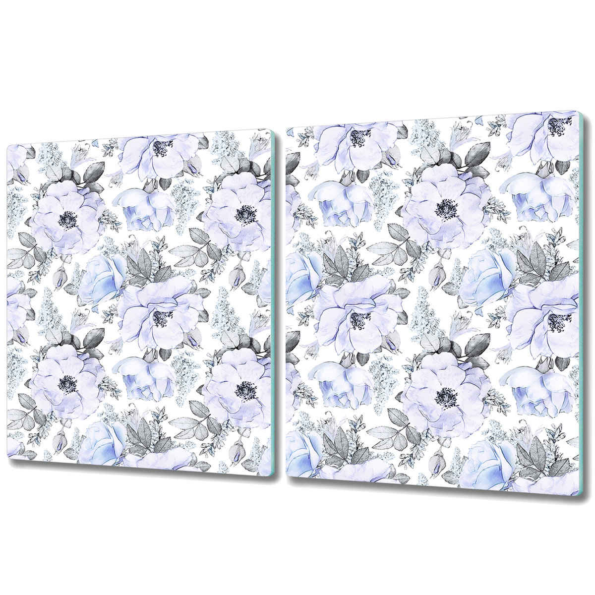 Duża Deska z Dwóch Części - Print - 2x 40x52 cm - Niebieskie róże akwarele